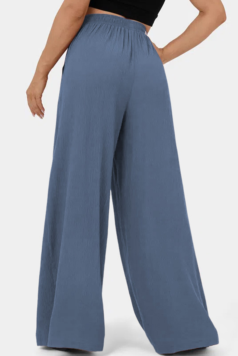 Rose Tan High Waisted Tie Front Side Pocket Wide Leg Flowy Casual Pants - loveforevers