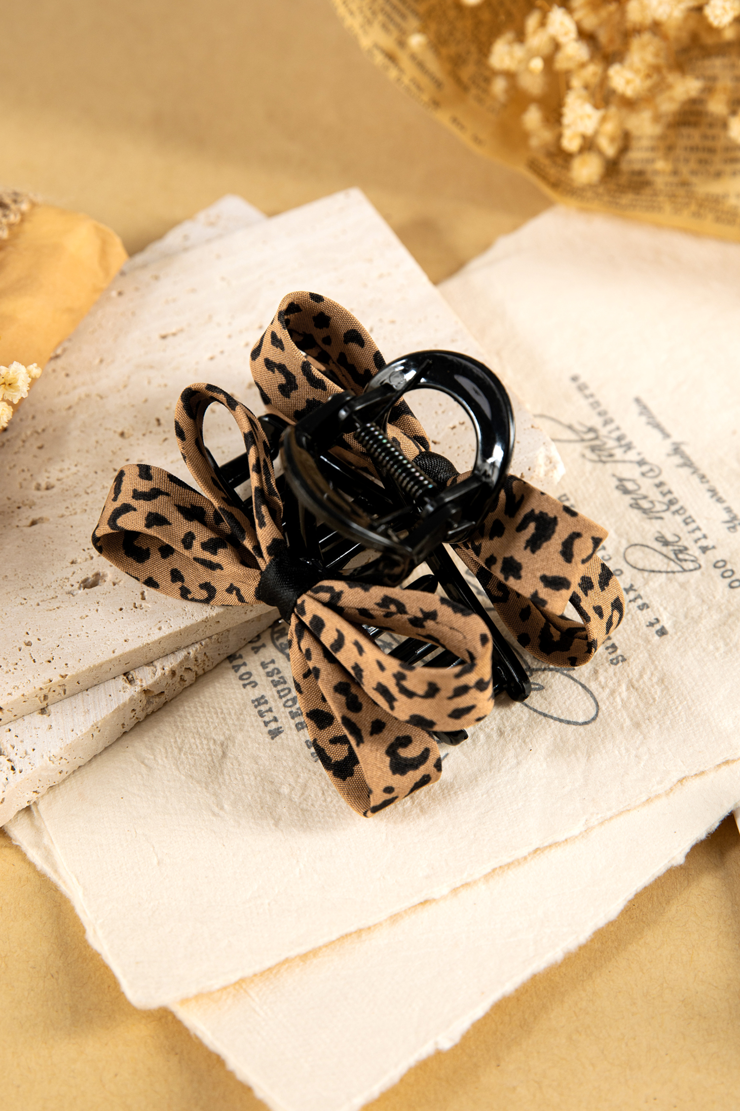 Chestnut Leopard Bow Applique Plastic Hair Claw Clip - loveforevers