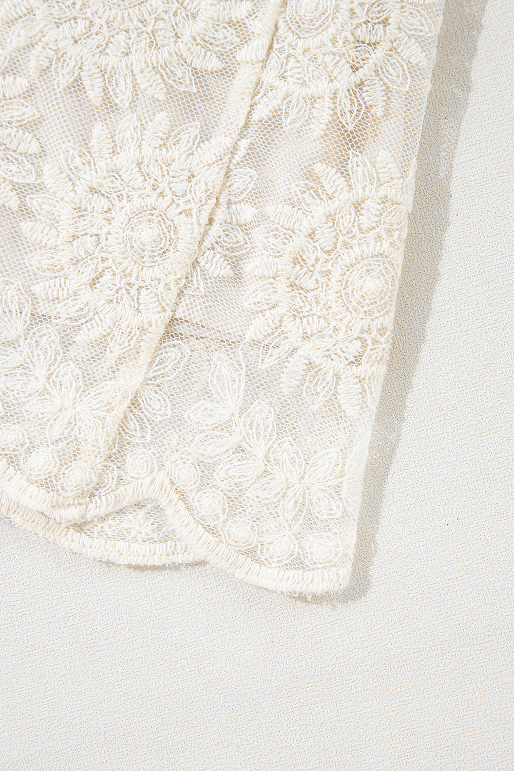 Oatmeal Flower Jacquard Button Back Ruffled 3/4 Sleeve Blouse - loveforevers