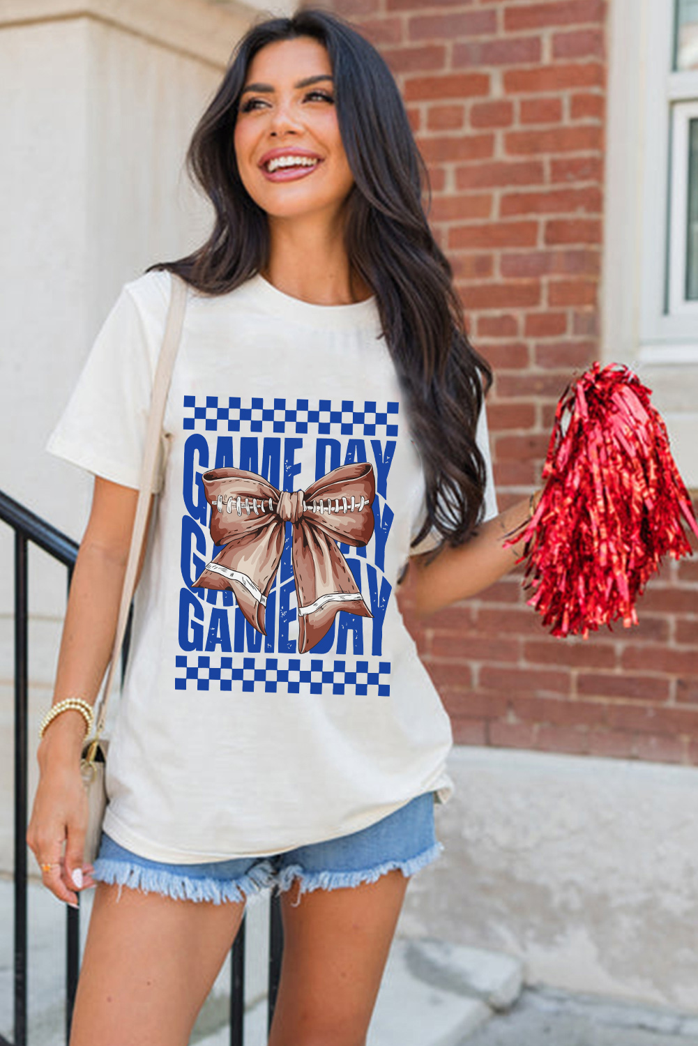 White Rugby Bowknot GAME DAY Graphic Tee - loveforevers