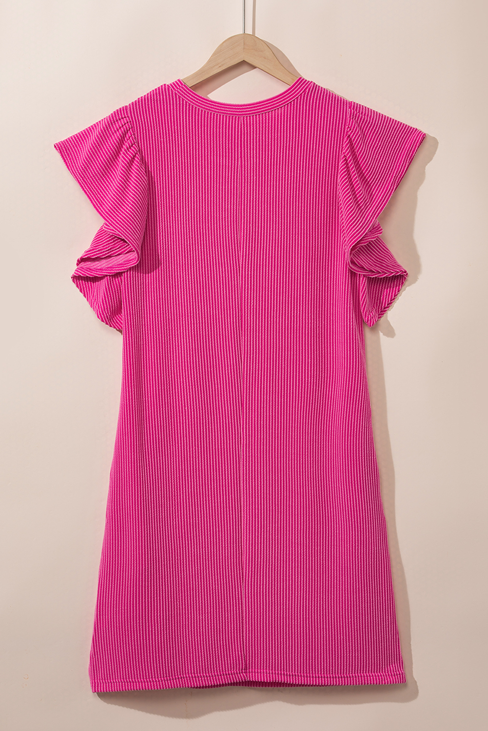 Bright Pink Striped Ribbed Knit T-shirt Shift Dress - loveforevers