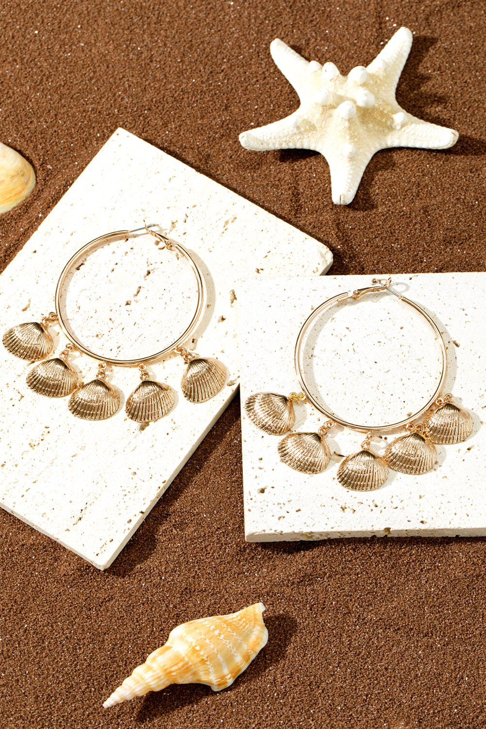 Gold Plated Alloy Bohemian Vacation Shell Hoop Earrings - loveforevers