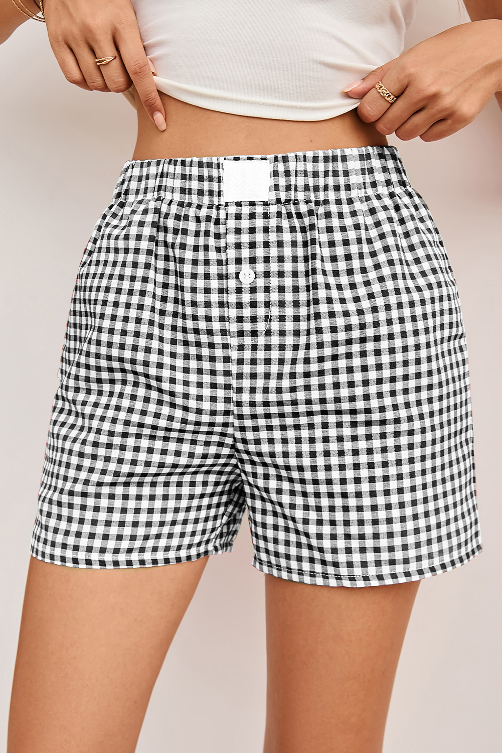 Black Gingham Printed High Waist Shorts - loveforevers