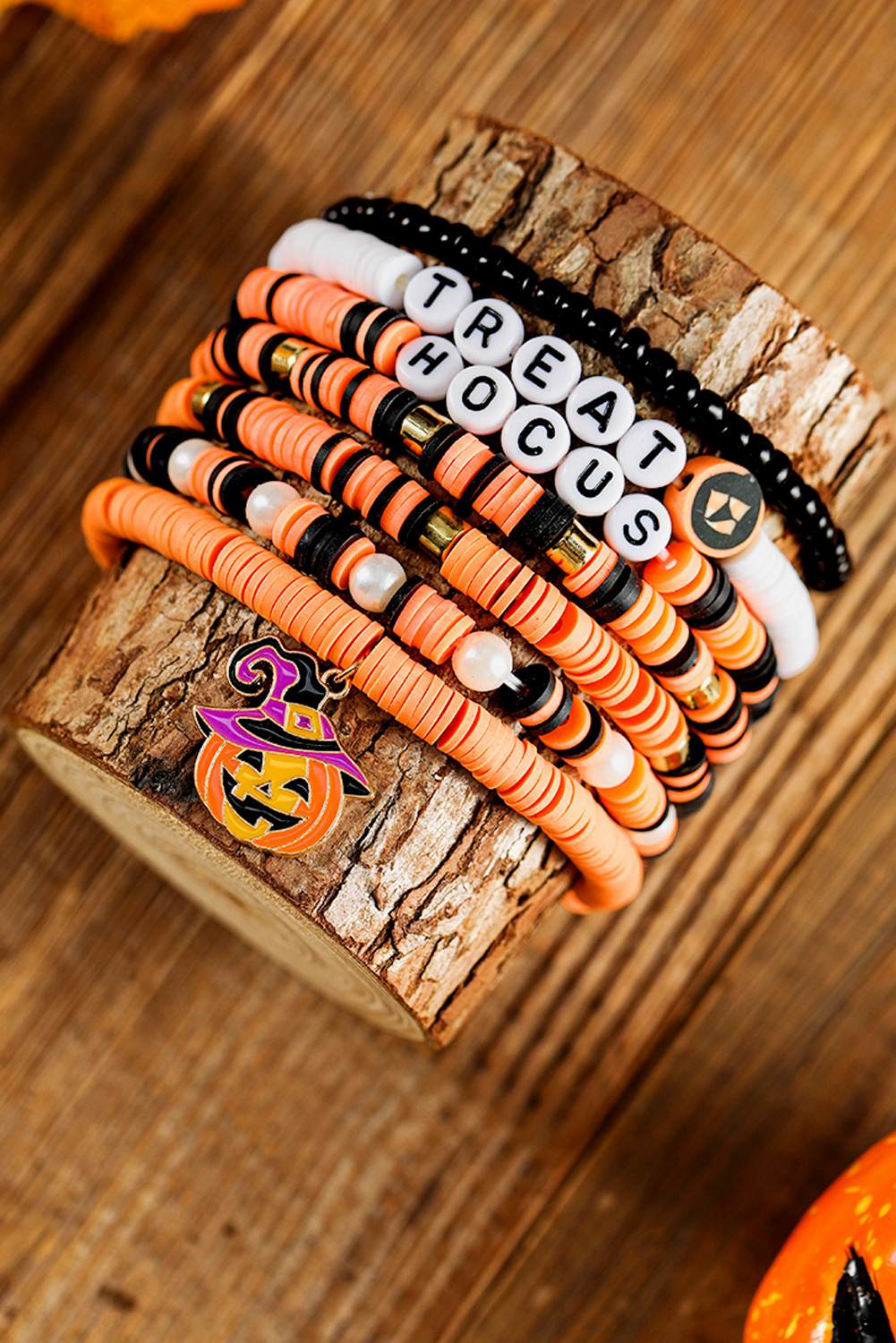 Orange TREAT HOCUS Halloween Pumpkin Beaded Multilayered Bracelet - loveforevers