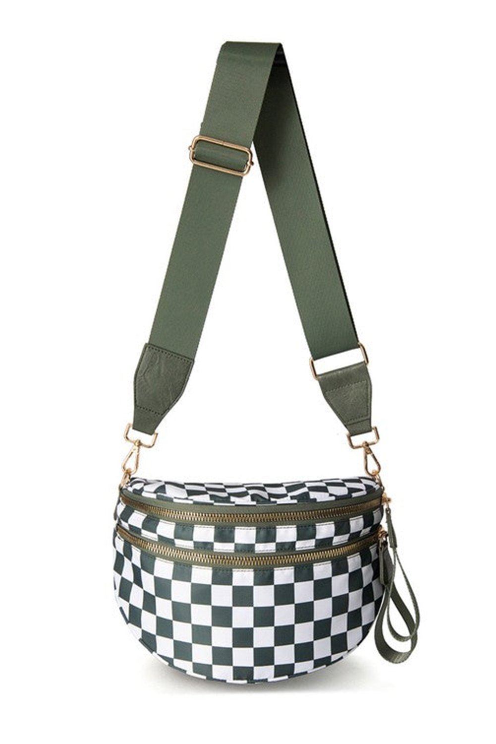 Jungle Green Double Zip Crescent Shape Adjustable Sling Bag - loveforevers