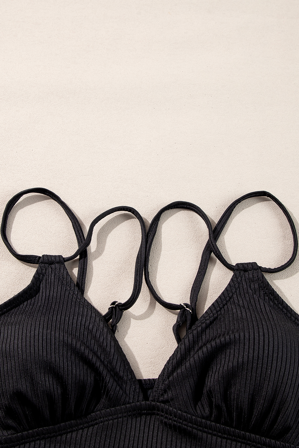 Black Ribbed Knit High Waist 2pcs Bikini Swimsuit - loveforevers