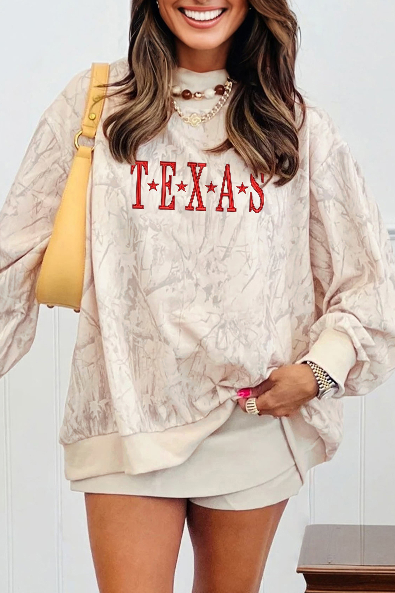 Khaki TEXAS Embroidered Camo Mock Neck Sweatshirt - loveforevers