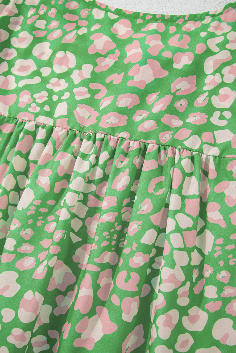 Green Abstract Leopard Tied Front Flutter Sleeve Blouse - loveforevers