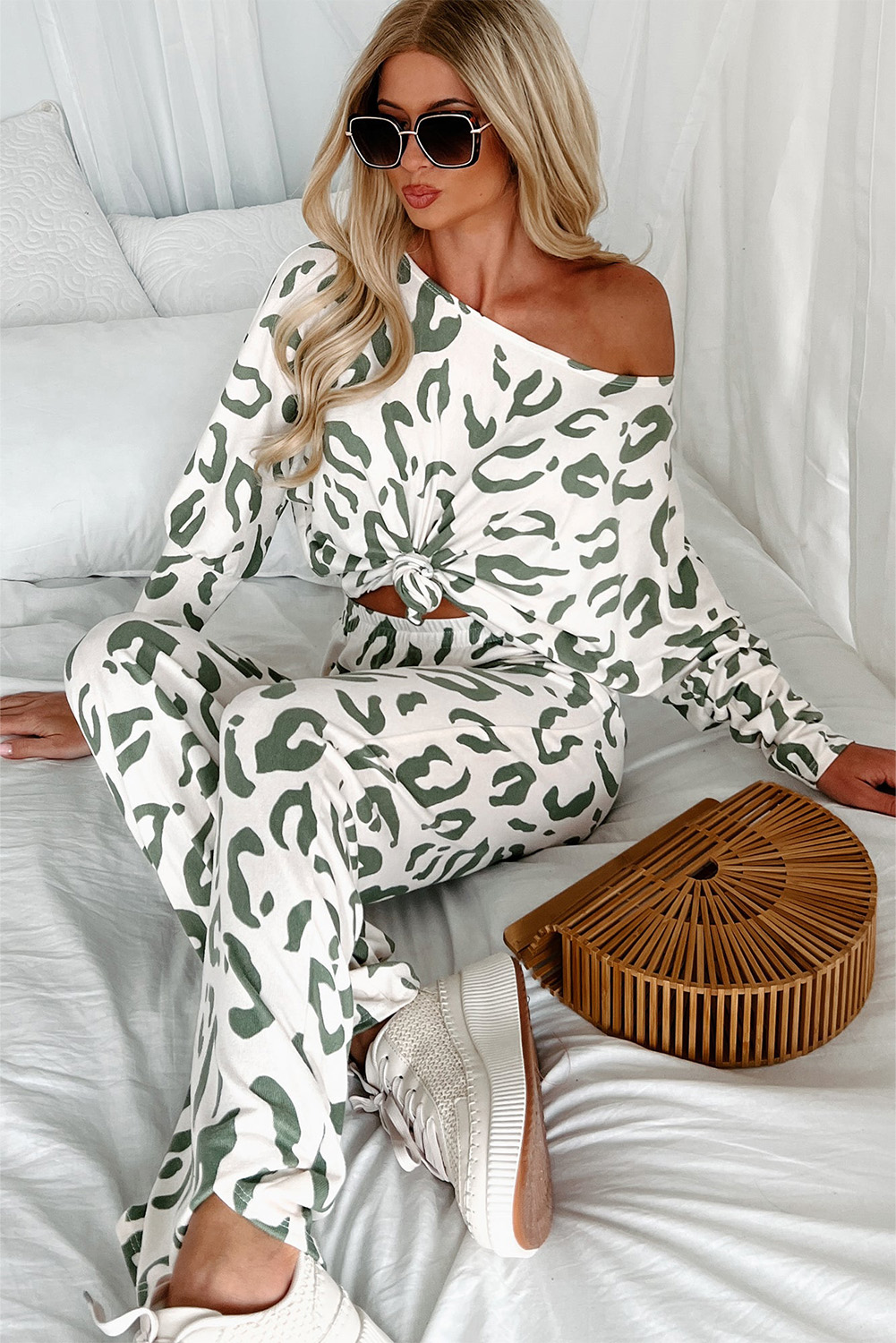 Beige Leopard Animal Print Long Sleeve and Pants Loungewear Set - loveforevers