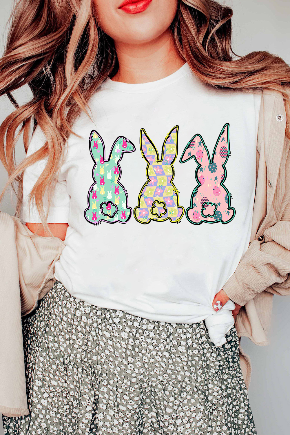 White Easter Bunny Graphic Crewneck Tee - loveforevers