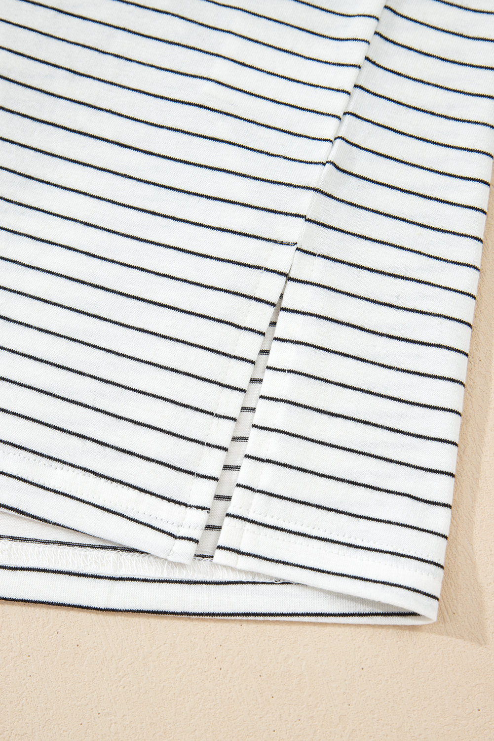 White Stripe Cap Sleeve Crew Neck Casual Tee with Chest Pocket - loveforevers