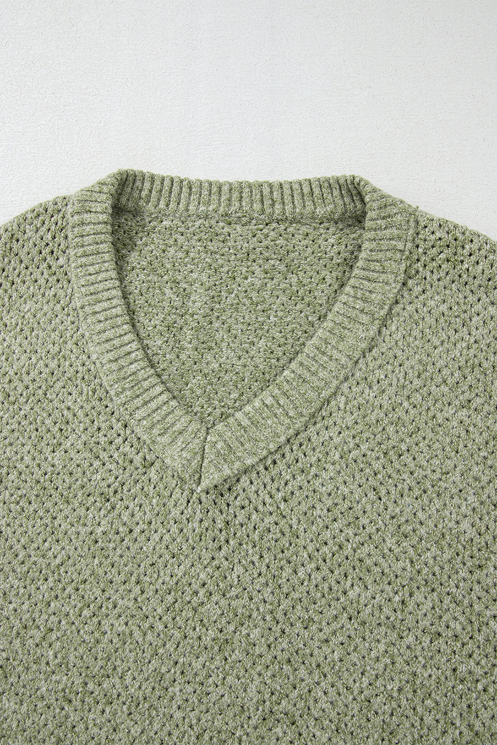 Parchment Loose Eyelet V Neck Drop Shoulder Sweater - loveforevers