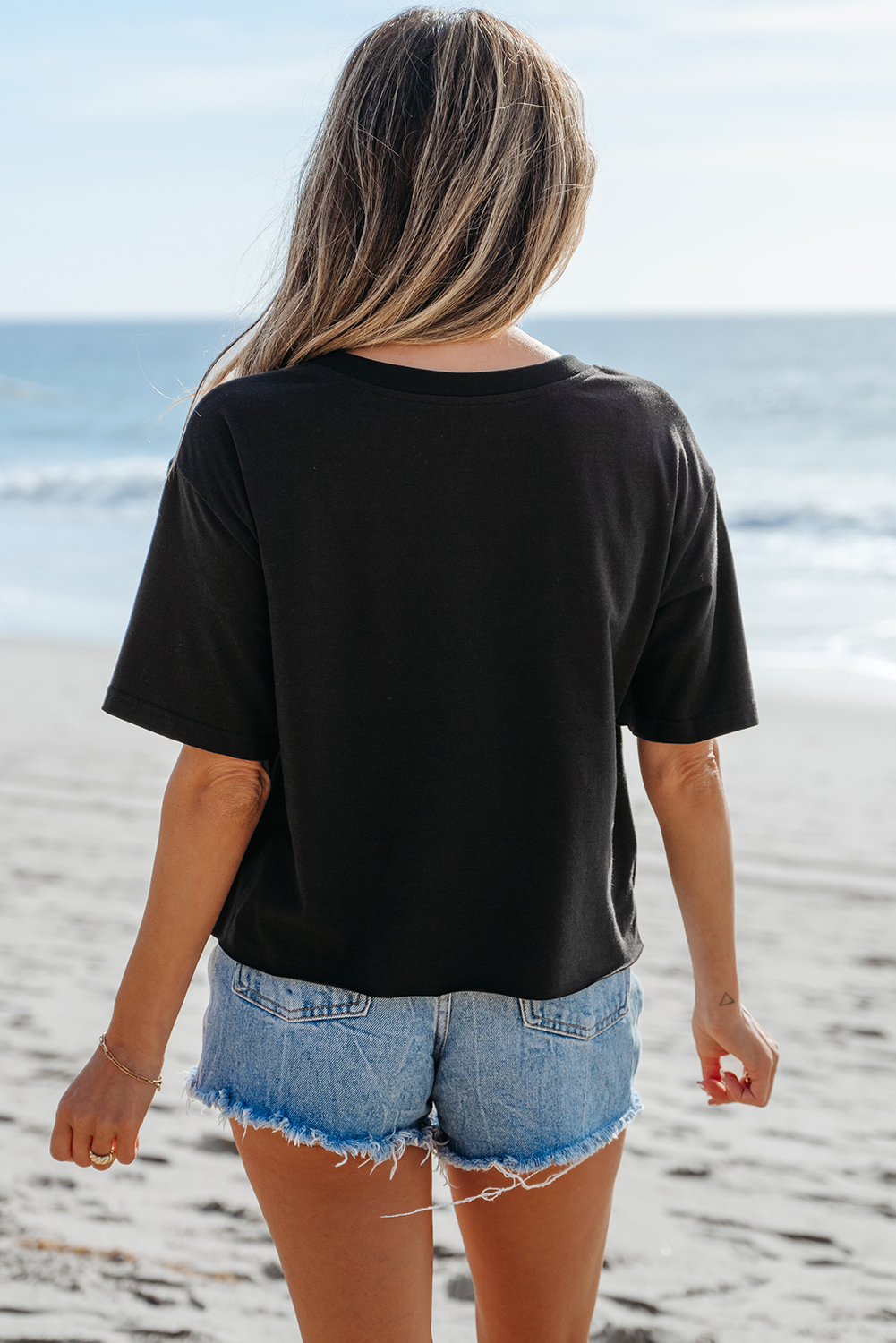 Black Checkerboard Peace Sign Printed Round Neck T Shirt - loveforevers
