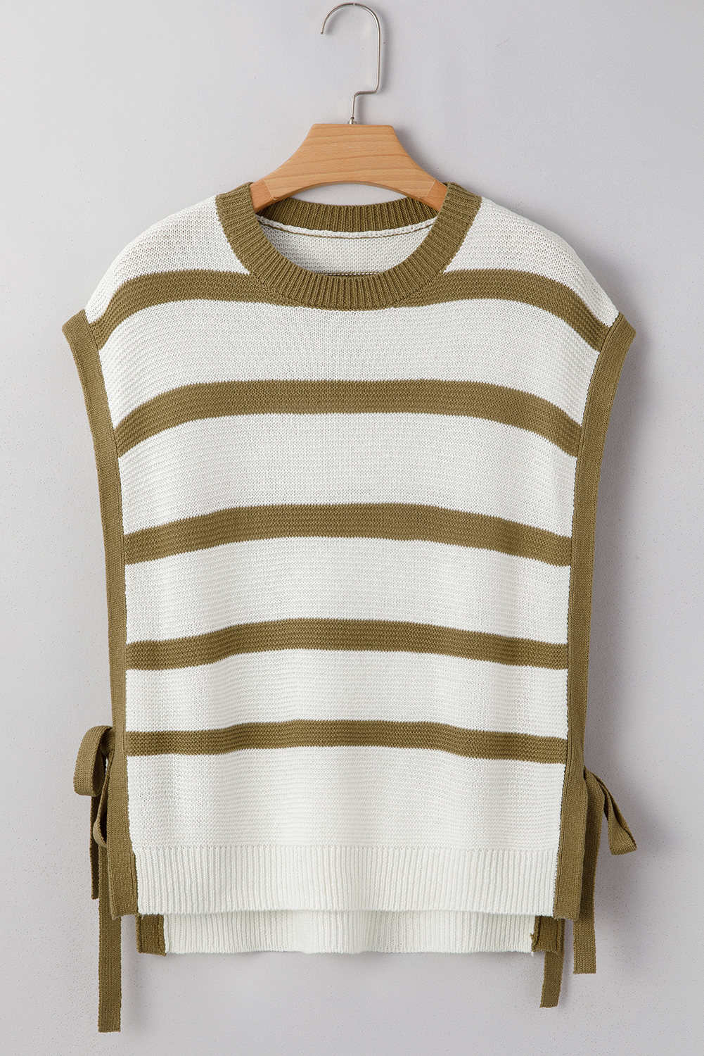 Khaki Stripe Tie Open Side Sweater Knitted Top - loveforevers
