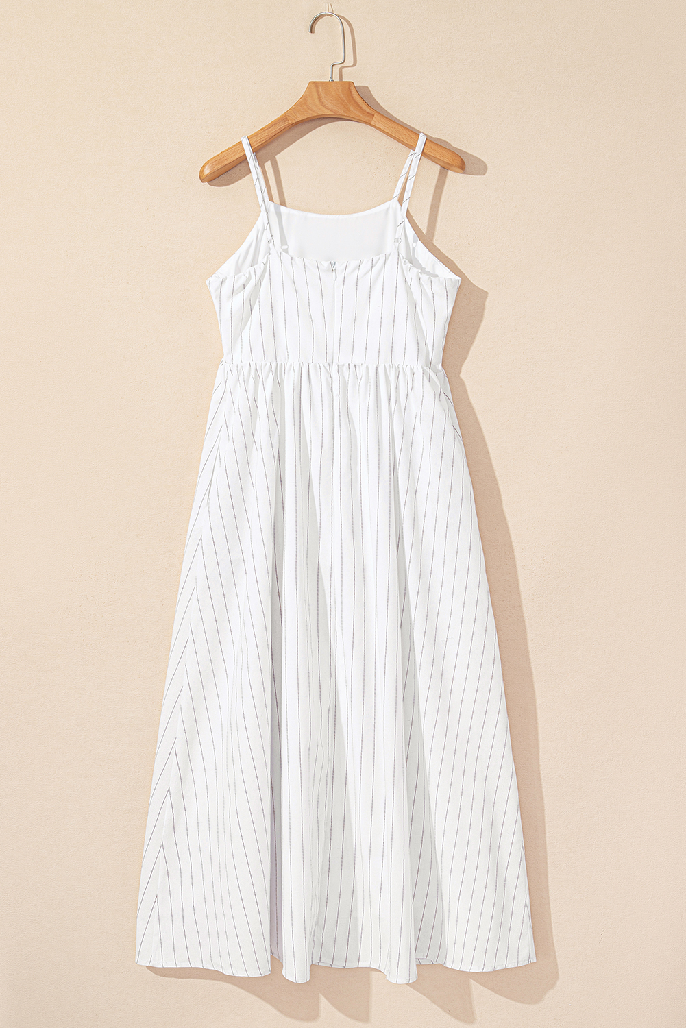Beige Stripe Spaghetti Strap Pocketed High Waist Maxi Dress - loveforevers