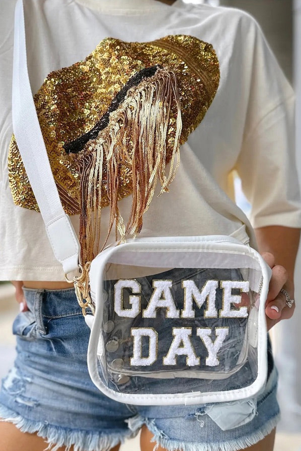 Black GAME DAY Rugby Football Clear Shoulder Bag - loveforevers