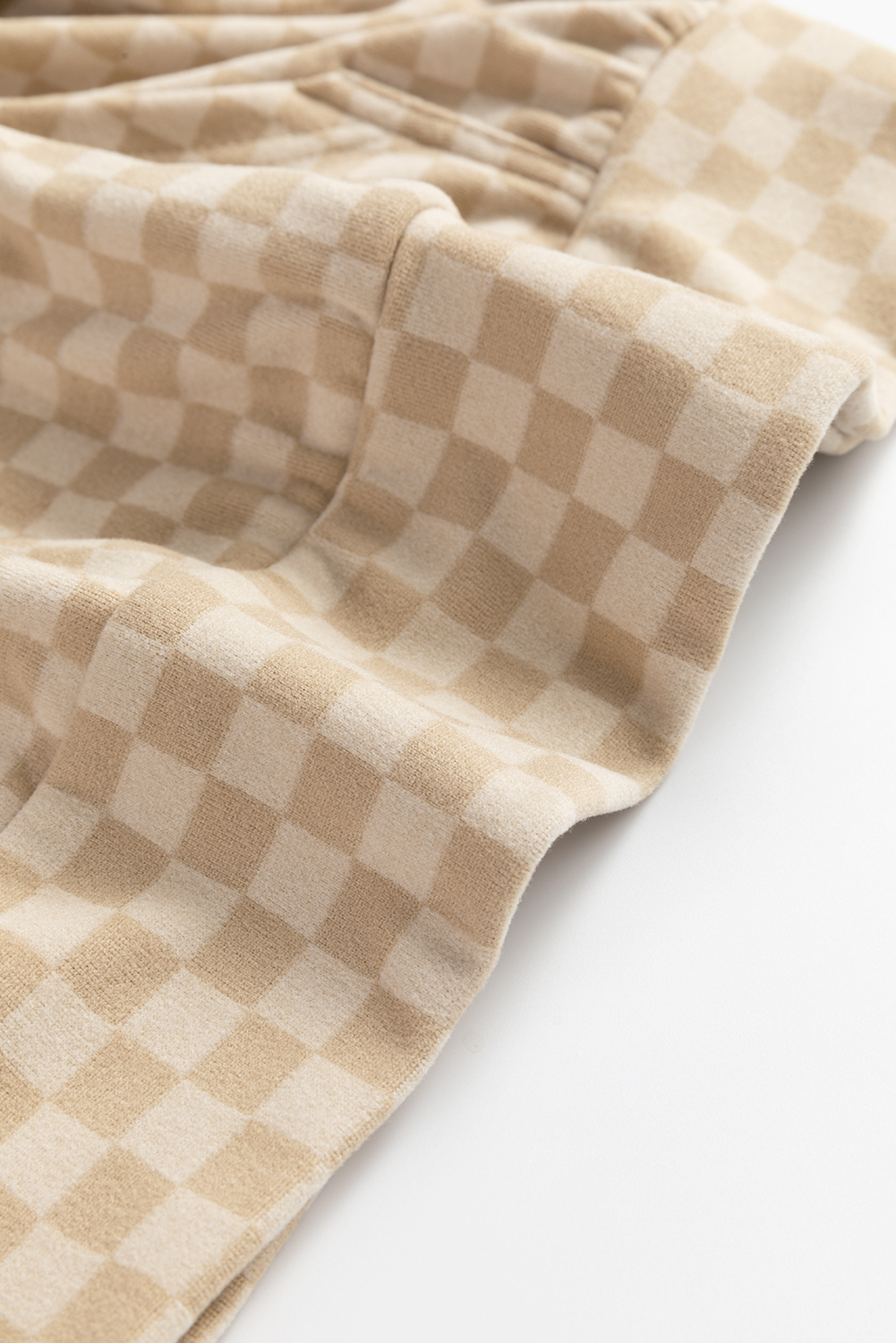 Khaki Checkered Print Kangaroo Pocket Drawstring Hoodie - loveforevers