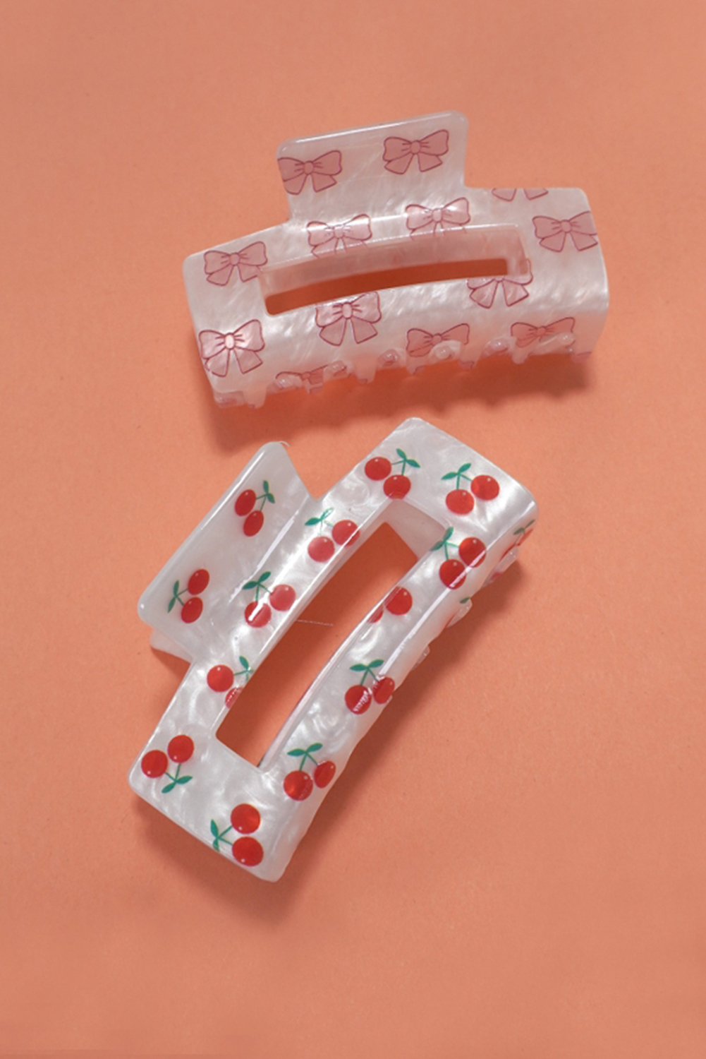 Light Pink Bow Knot Print Acrylic Square Hair Claw - loveforevers