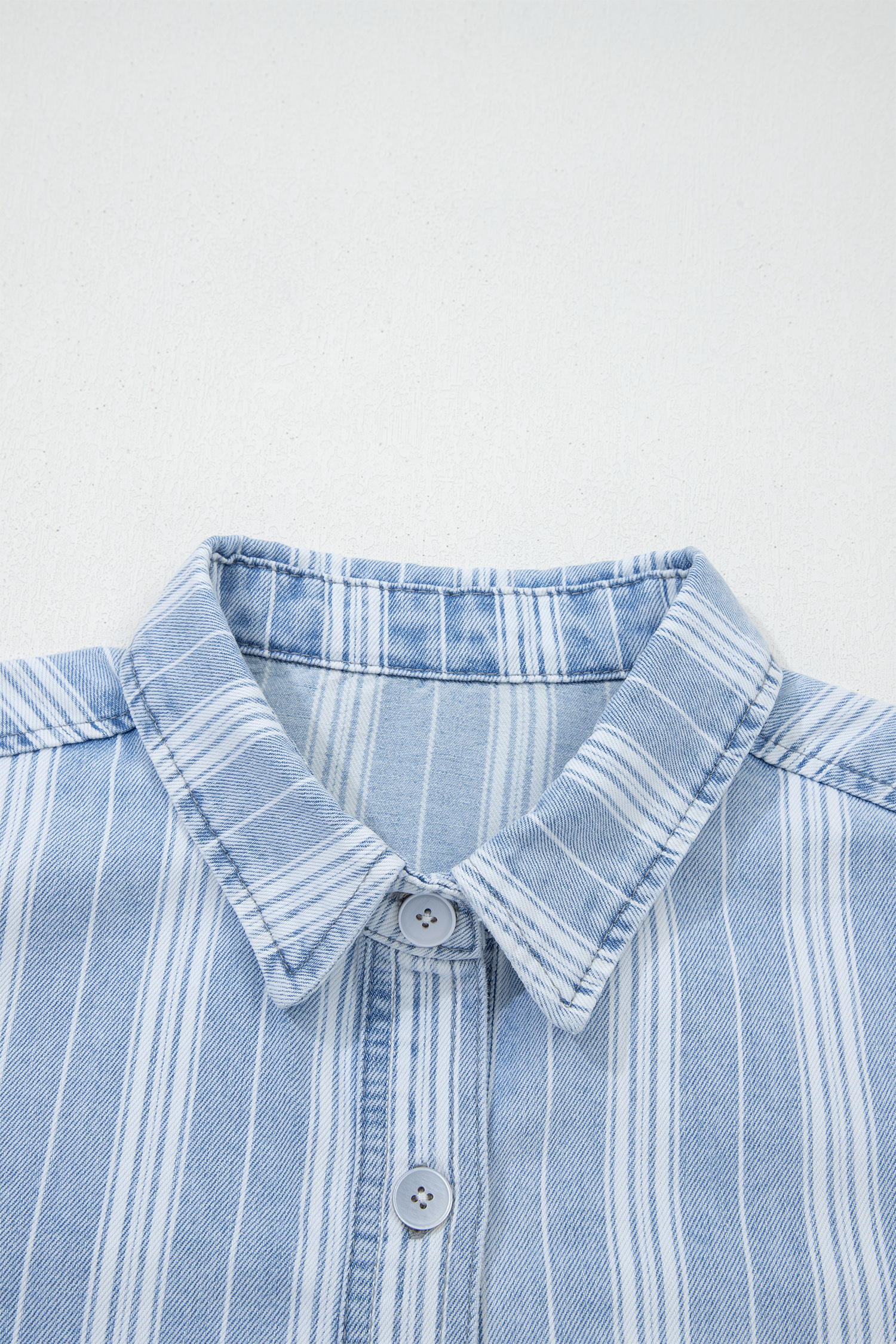 Sky Blue Stripe Boyfriend Chest Pocket Classic Denim Shacket - loveforevers