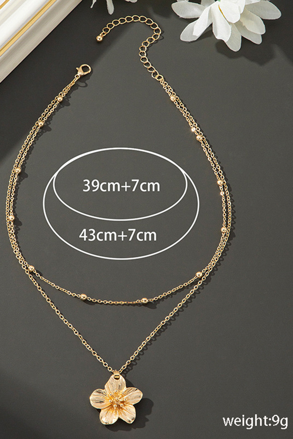 Gold Flower Pendant Beaded Double Chain Plated Necklace - loveforevers