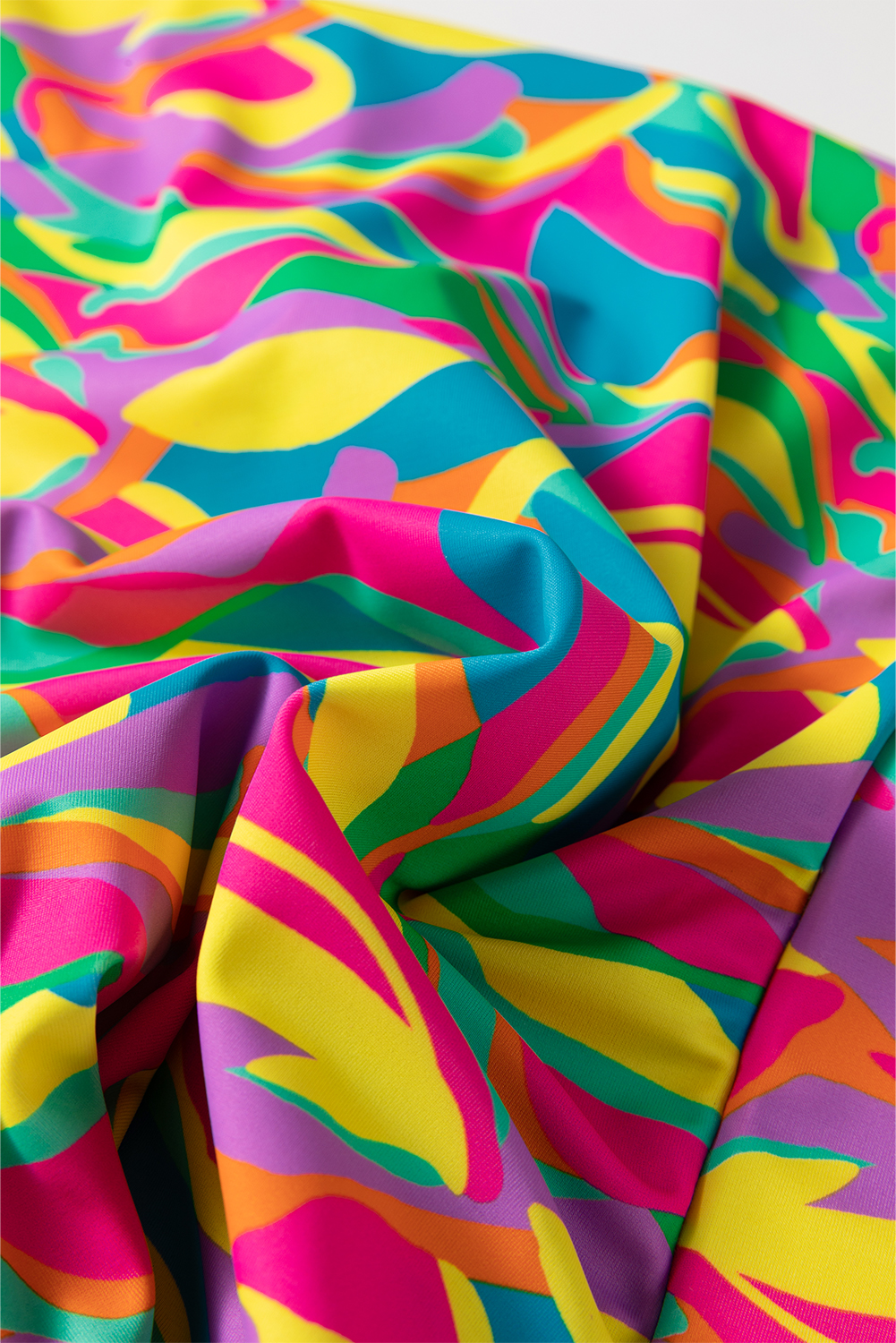 Multicolour Abstract Print Textured Spaghetti Strap High Waist Bikini Set - loveforevers