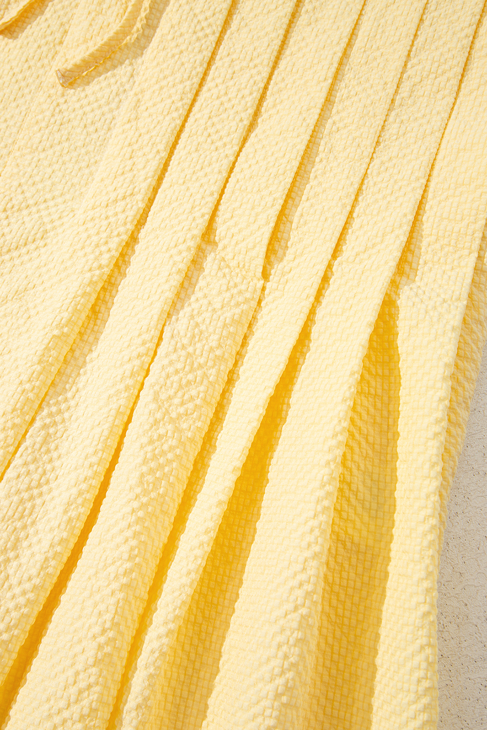 Yellow Cream Bow Tie Notched Neck Pleated Tank Top - loveforevers