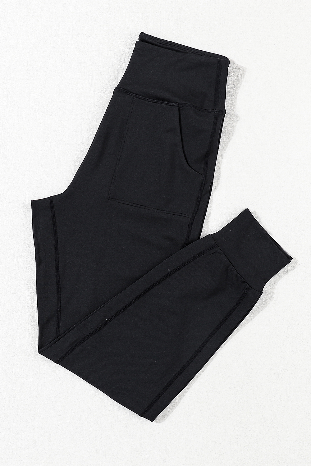 Black Exposed Seam High Waist Pocketed Joggers - loveforevers