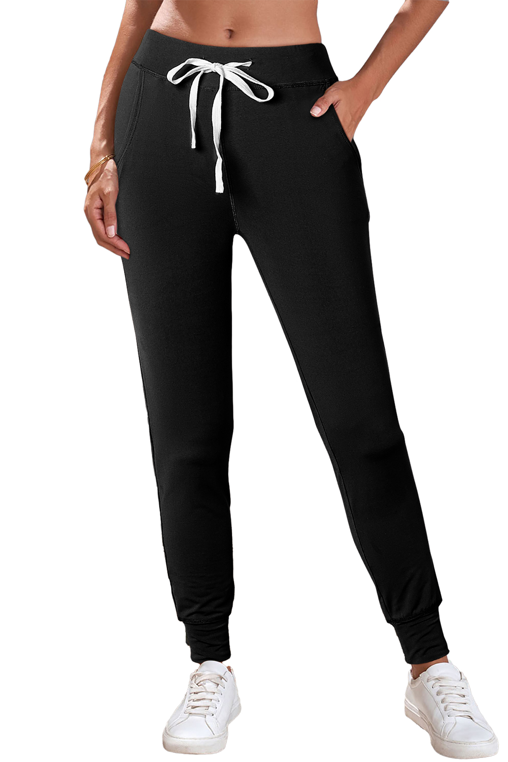 Black Drawstring Elastic Waistband Pocketed Joggers - loveforevers