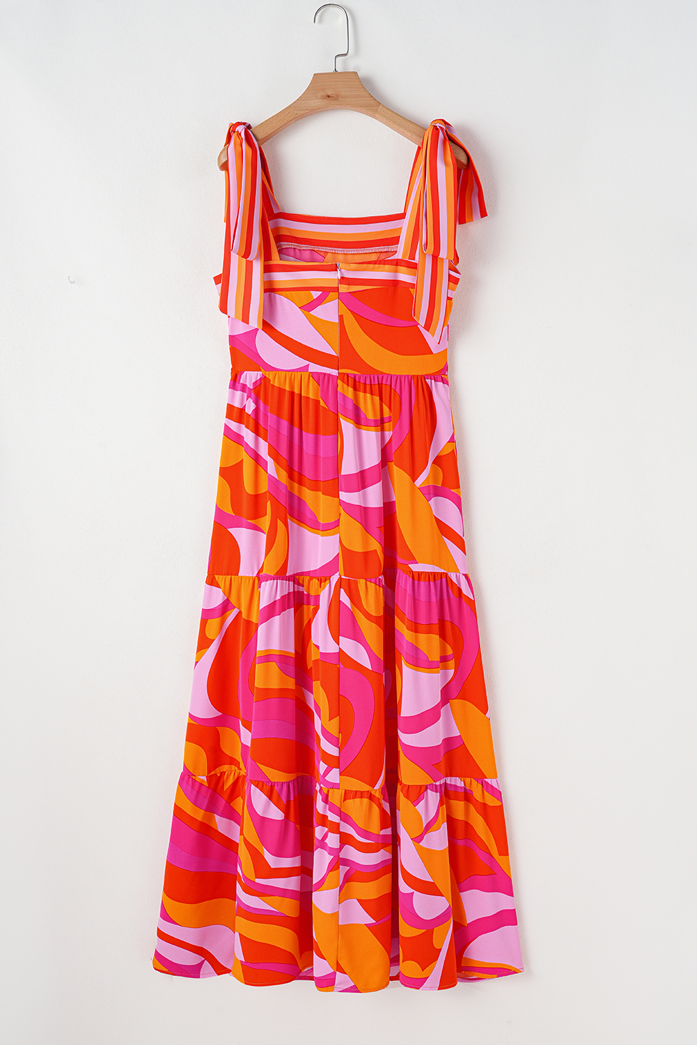 Red Abstract Print Knotted Shoulder High Waist Maxi Dress - loveforevers