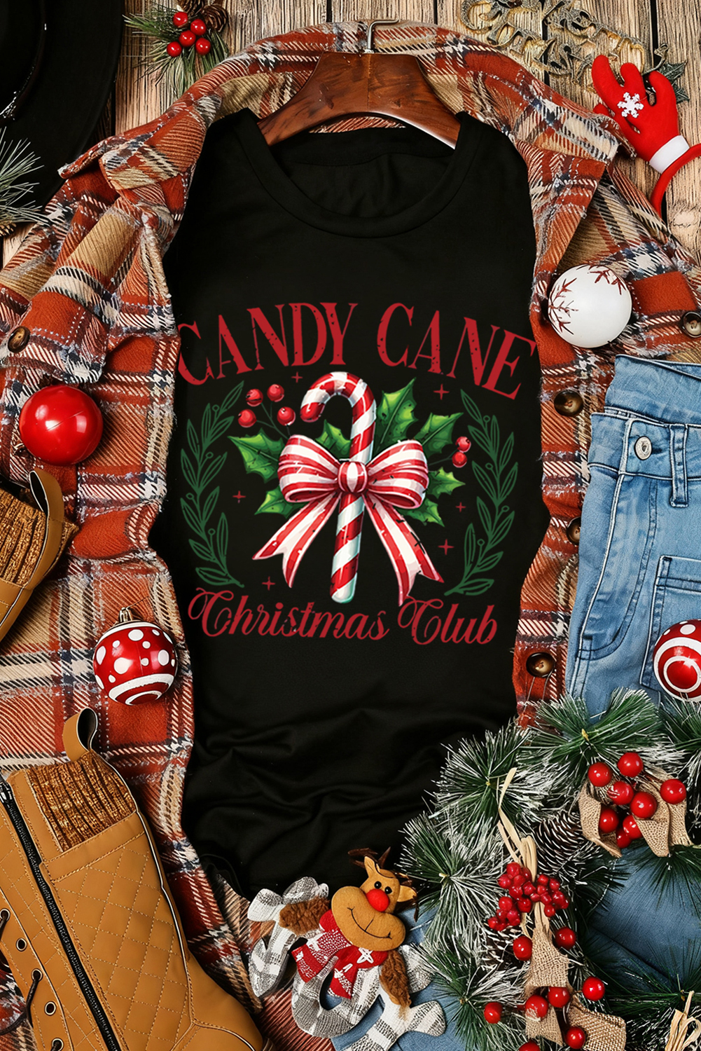 Black Candy Cane Christmas Club Custom Graphic T Shirt - loveforevers