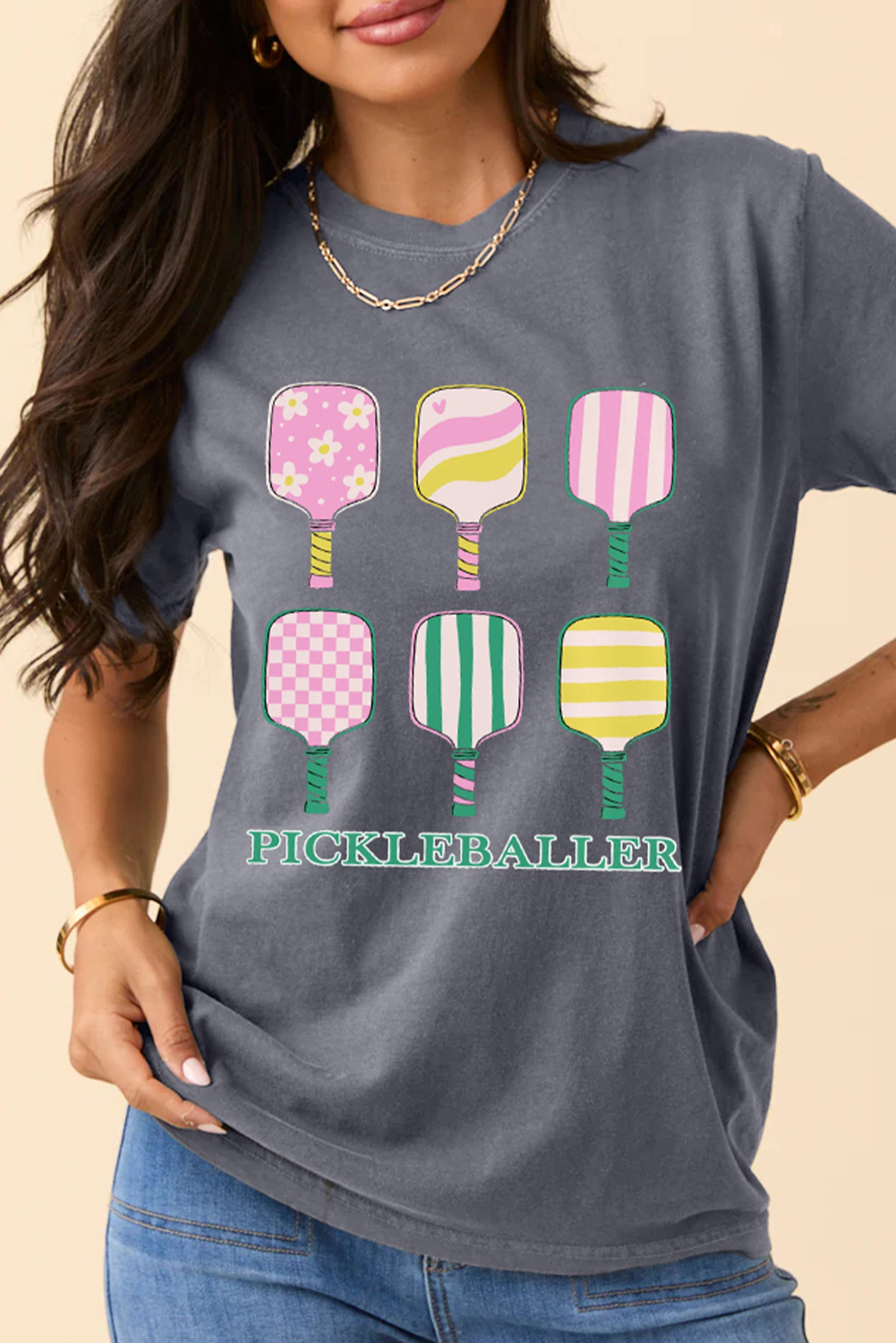 Gray PICKLEBALLER Playful Bats Printed Casual T Shirt - loveforevers