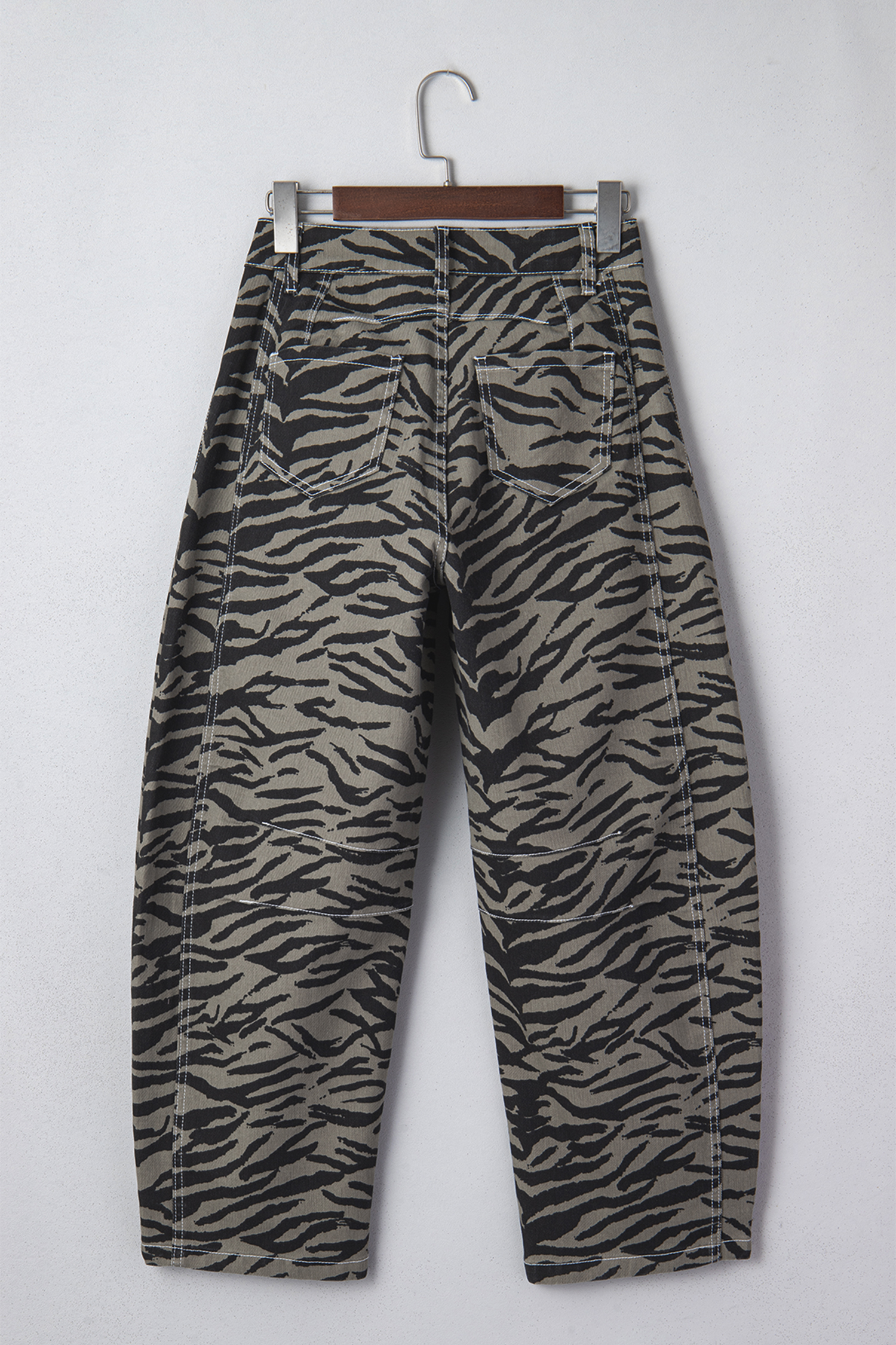 Gray Zebra Stripe Printed Wide Leg Jeans - loveforevers