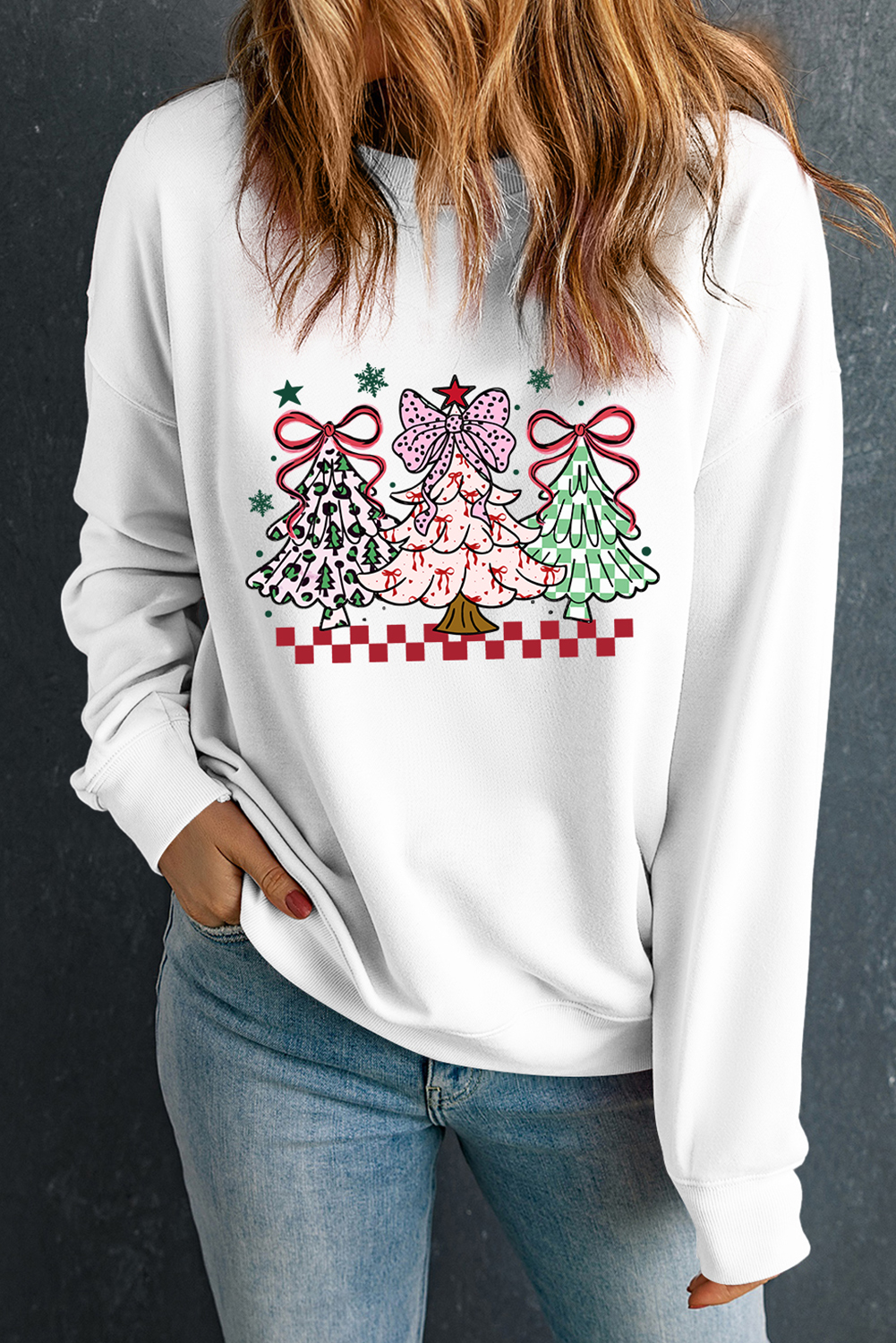 White Christmas Tree Graphic Customized Holiday Sweatshirt - loveforevers