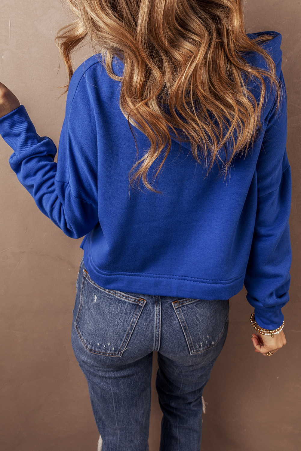 Black Solid Drop Shoulder Drawstring Cropped Hoodie - loveforevers