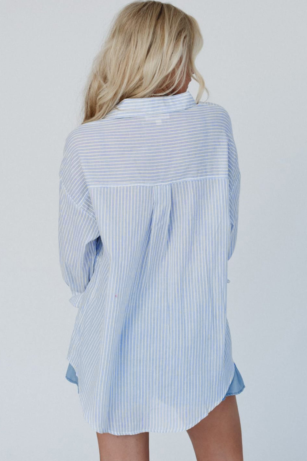 Sky Blue Stripe Striped Buttoned up Long Sleeve Shirt - loveforevers
