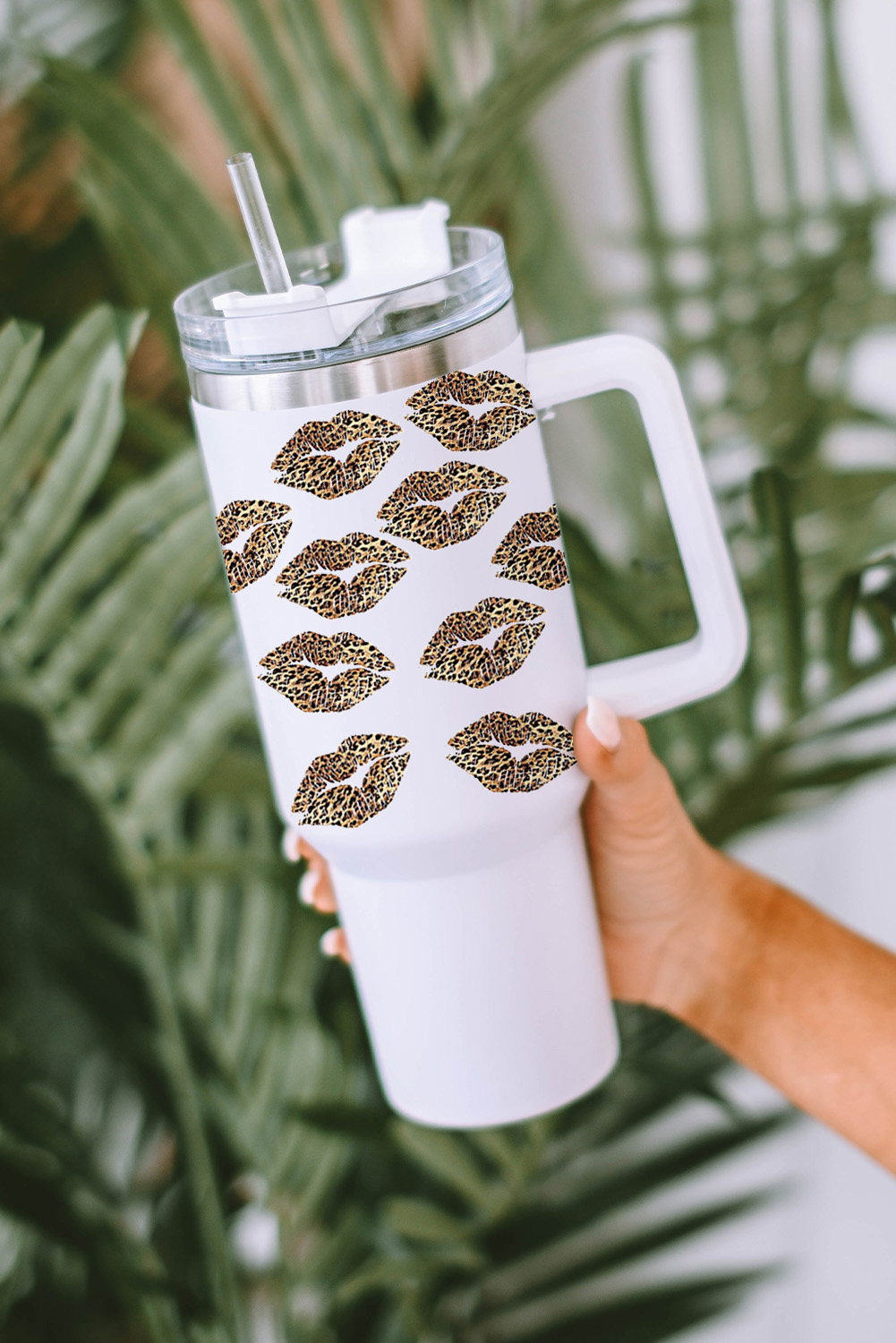 Black Valentines Heart Printed Thermos Cup with Handle 40oz - loveforevers