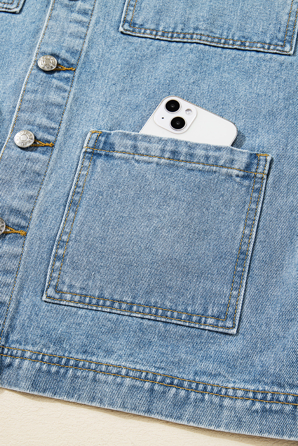 Beau Blue Multi Patched Pockets Side Tie up Boyfriend Style Denim Jacket - loveforevers