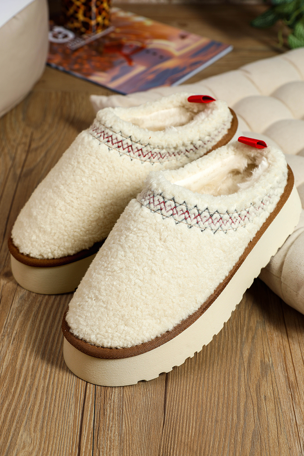 Oatmeal Embroidered Sherpa Plush Thick Sole Snow Boots - loveforevers