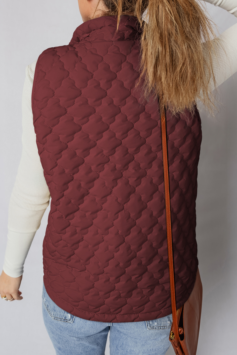 Wild Ginger Flower Shape Quilted Snap Button Zip Up Winter Vest - loveforevers