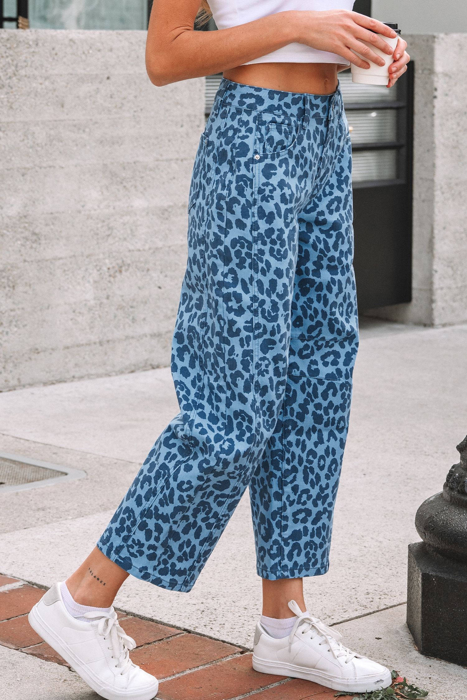 Khaki Leopard Print Straight Loose Jeans - loveforevers