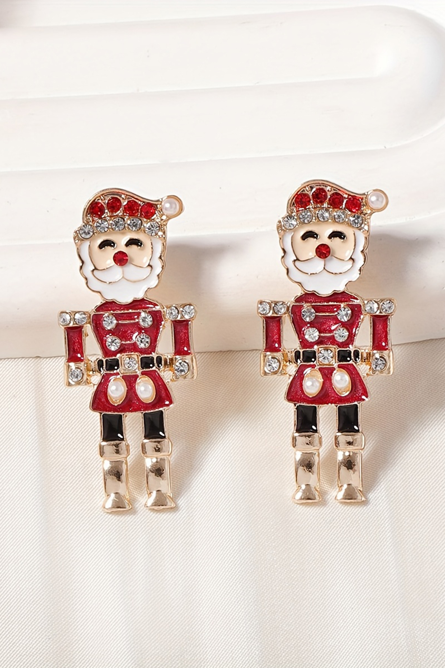 Fiery Red Pearl Rhinestone Embellished Christmas Enamel Nutcracker Earrings - loveforevers