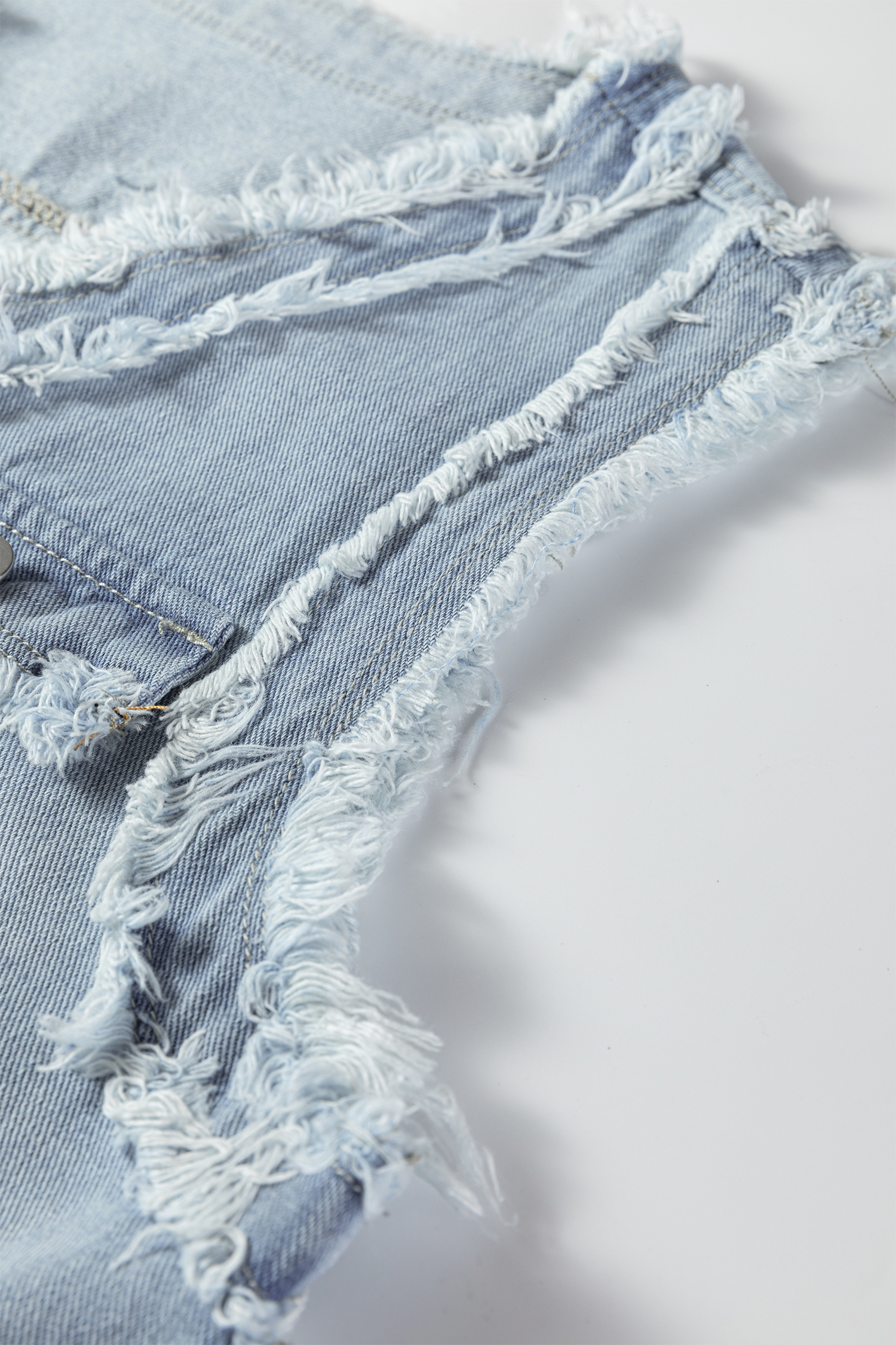 Beau Blue Frayed Edge Flap Pockets Denim Vest Jacket - loveforevers