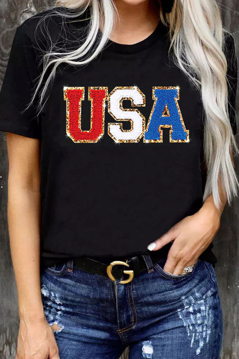 Gray Blooming USA Flag Print Casual T Shirt - loveforevers