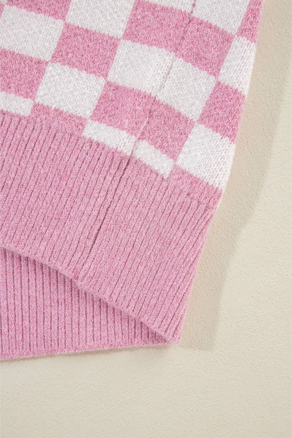 Pink Checkered Buttons Collar V Neck Drop Shoulder Sweater - loveforevers