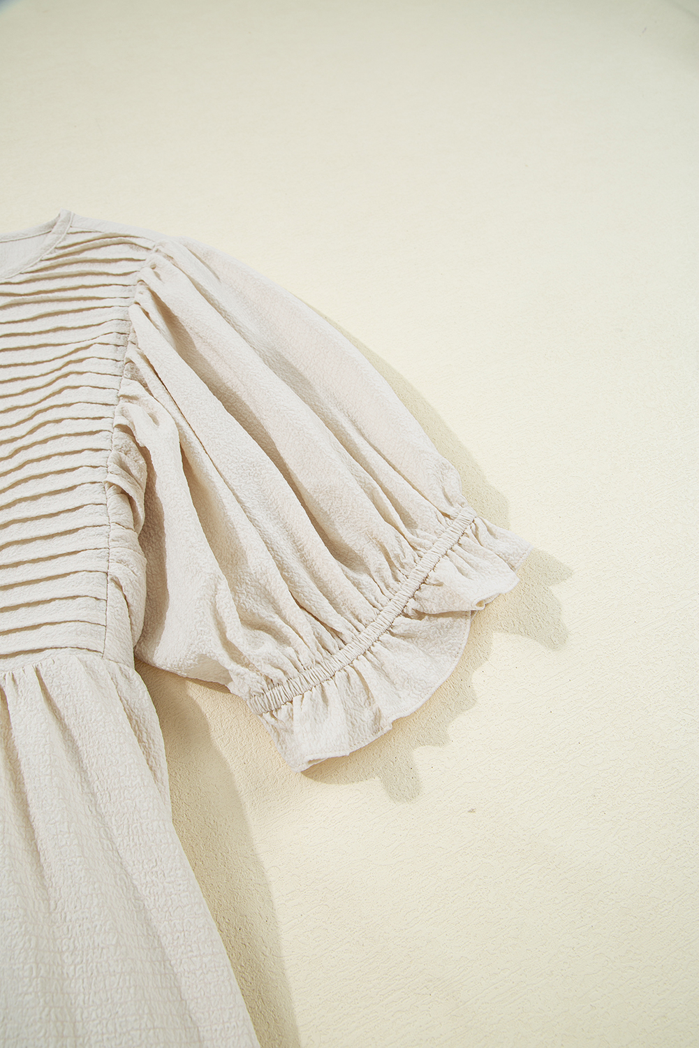 White Textured Ruffled Puff Sleeve Loose Dress - loveforevers