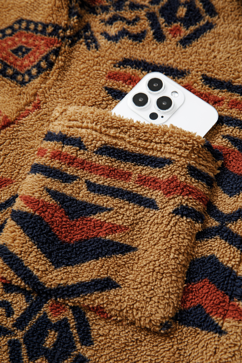 Khaki Western Aztec Pattern Fleece Shacket - loveforevers