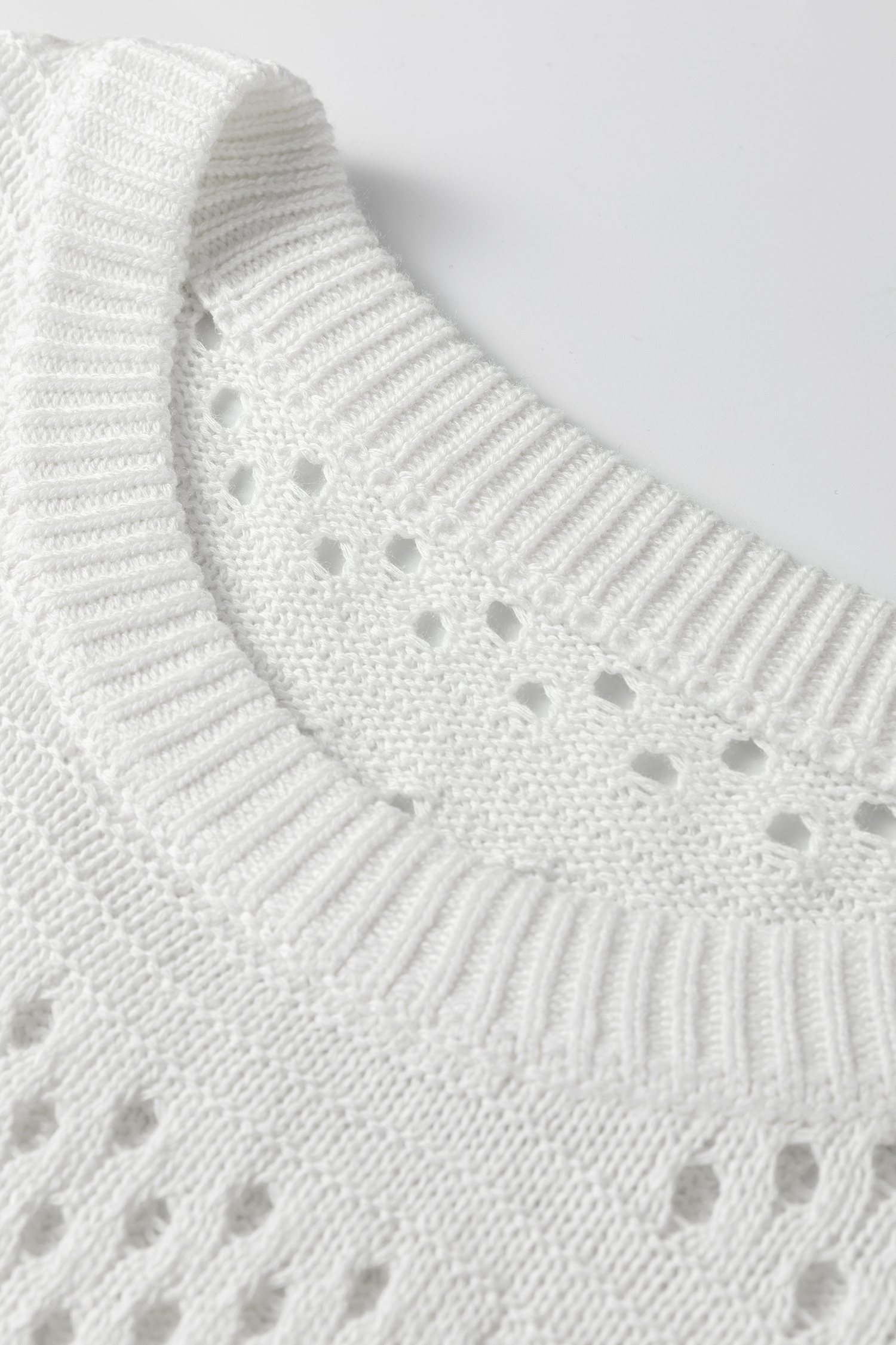 White Hollow Out Knit Round Neck Dolman Sweater - loveforevers