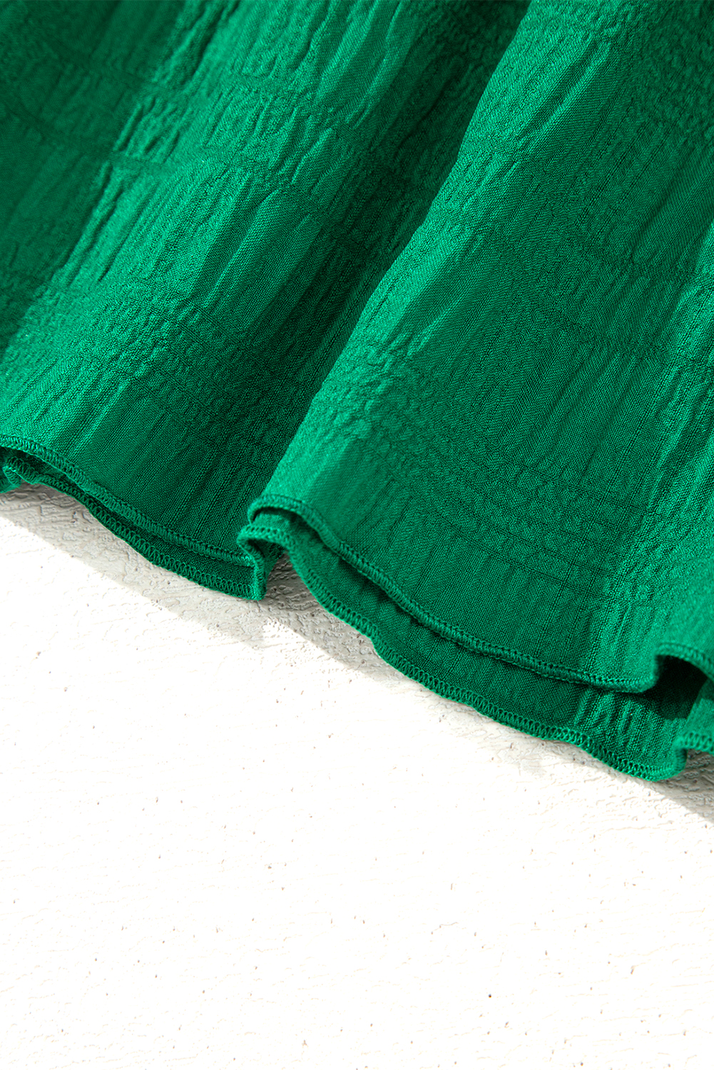 Dark Green Textured Ruffled Sleeve Round Neck Top - loveforevers