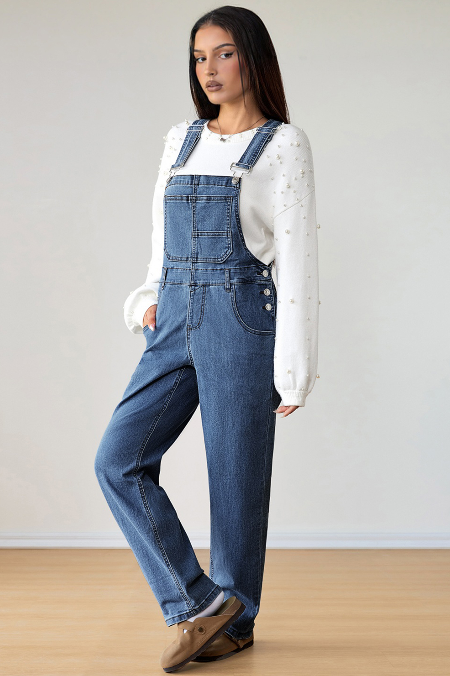 Light Blue Retro Bib Pocket Buckle Straps Casual Denim Jumpsuit - loveforevers