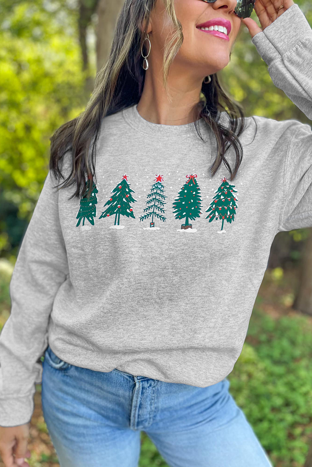 Gray 2-side Printed Christmas Tree Letter Graphic Sweatshirt - loveforevers